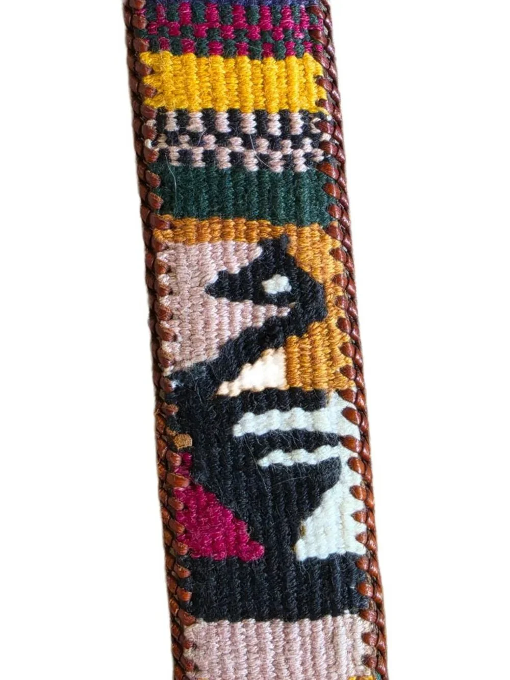 Vtg Guatemalan Woven Leather Belt 32 Mayan Motif